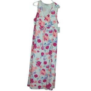 Mo-Ka By Santa‎ Fe Dress White Floral Maxi NWT Dress Size Medium